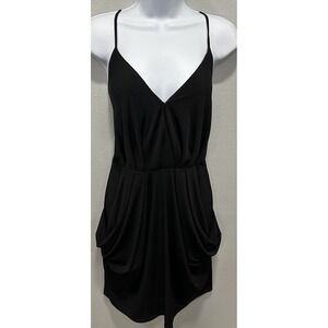 BCBG Maxazria Dress Women's Large Black Solid Spaghetti Strap Front Pockets